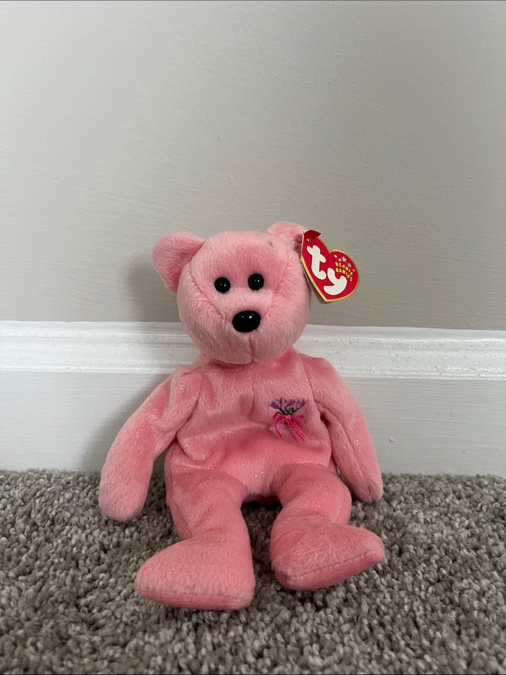 Ty Mum Pink Beanie Baby with Embroidered Flower